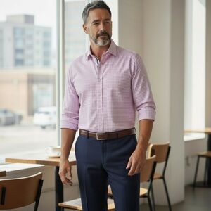 Tommy Hilfiger Gingham Button-Up Dress Shirt – Light Purple (Men’s M)